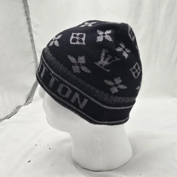 Louis Vuitton Beanie Skull Cap Knit Black Winter Monogram Luxury Designer Mens - Picture 5 of 8